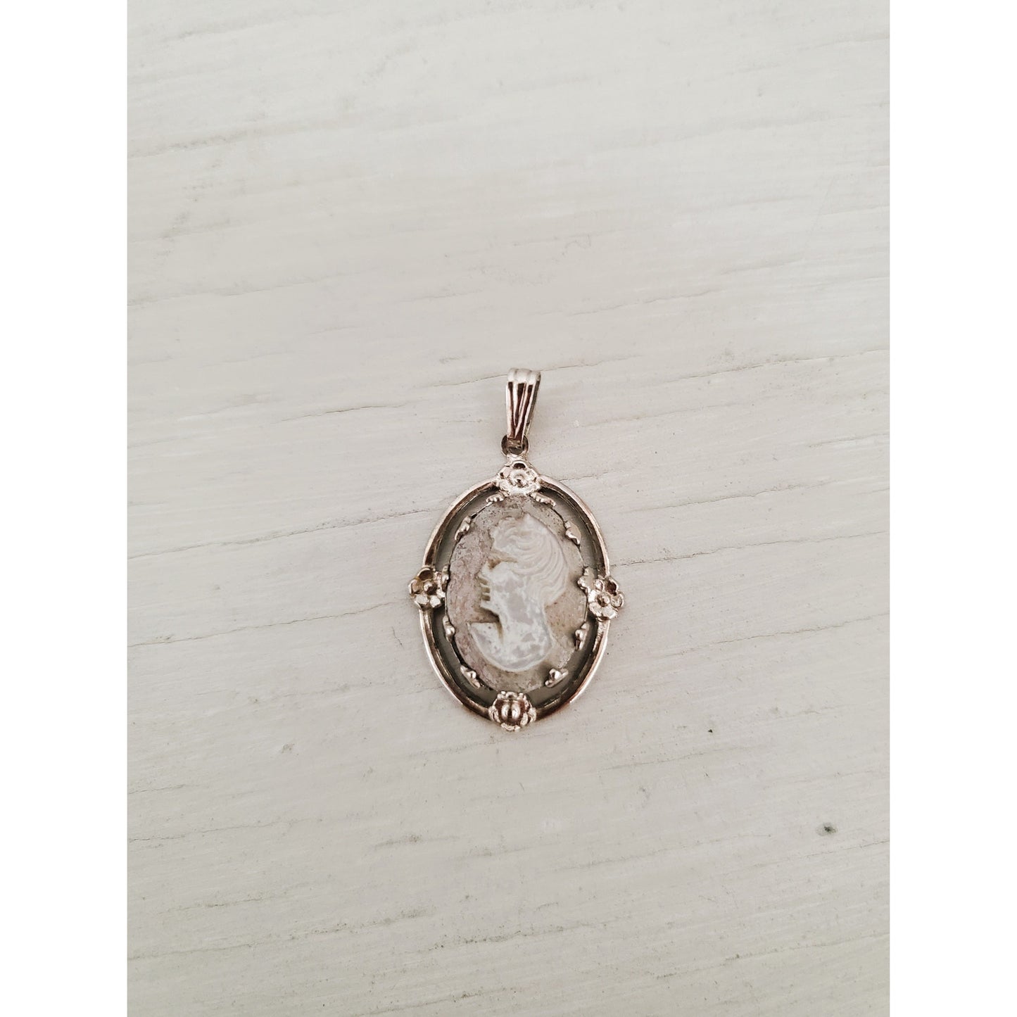 Vintage Dixelle Mother of Pearl and Sterling Silver Cameo Pendant