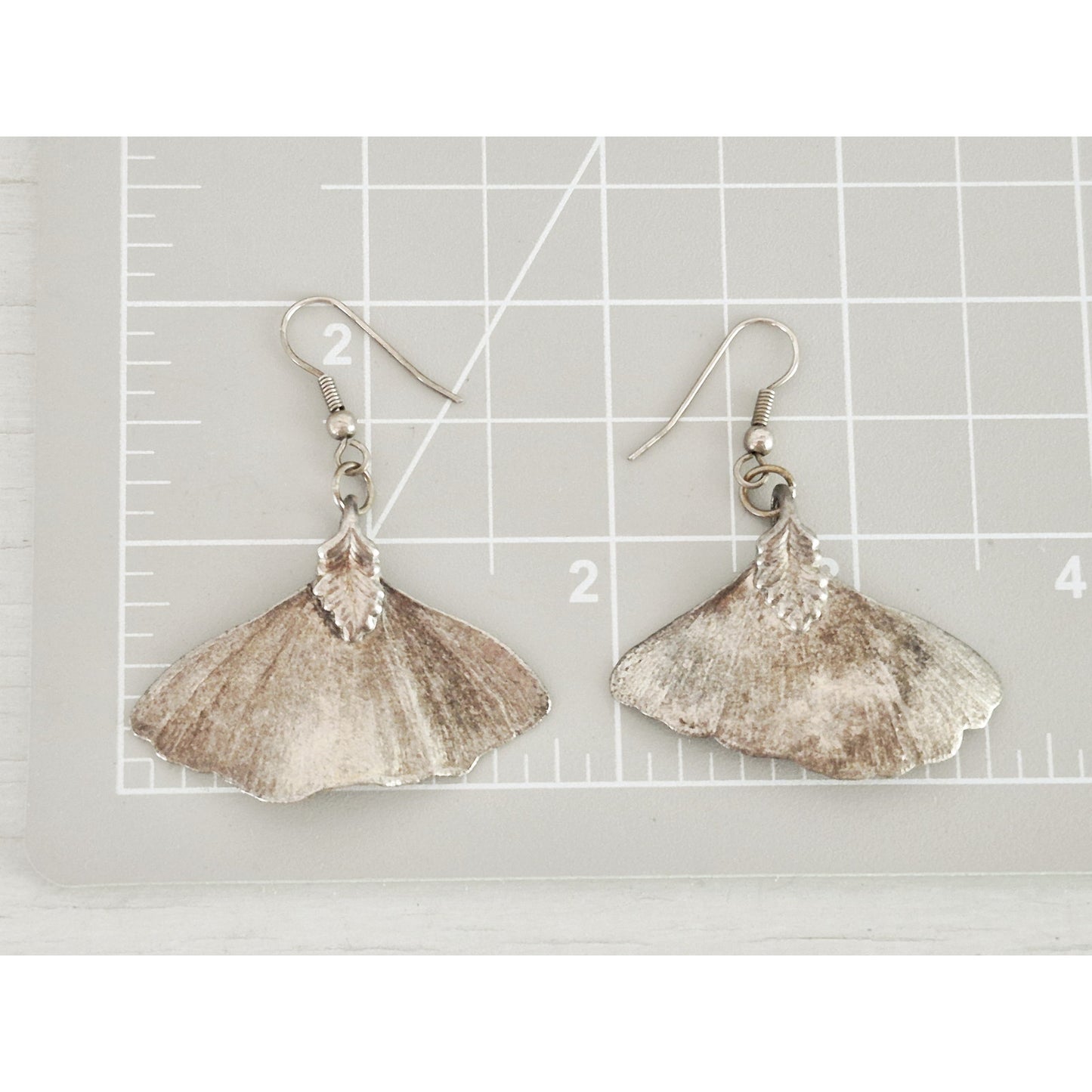 Vintage Sterling Silver Ginkgo Leaf Drop Earrings