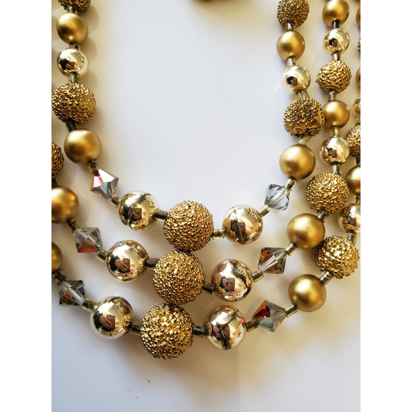 Vintage Japan Multi Tier Gold Tone Necklace and Earring Set