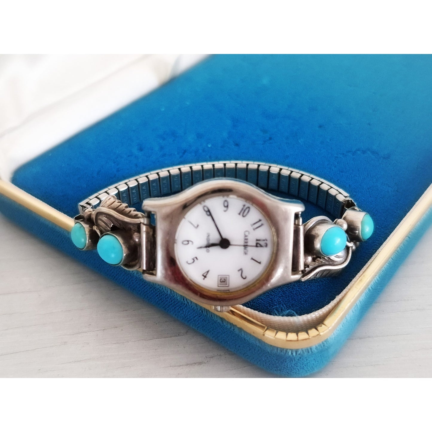 Vintage Timex Carriage Navajo Watch With Sterling Silver & Turquoise
