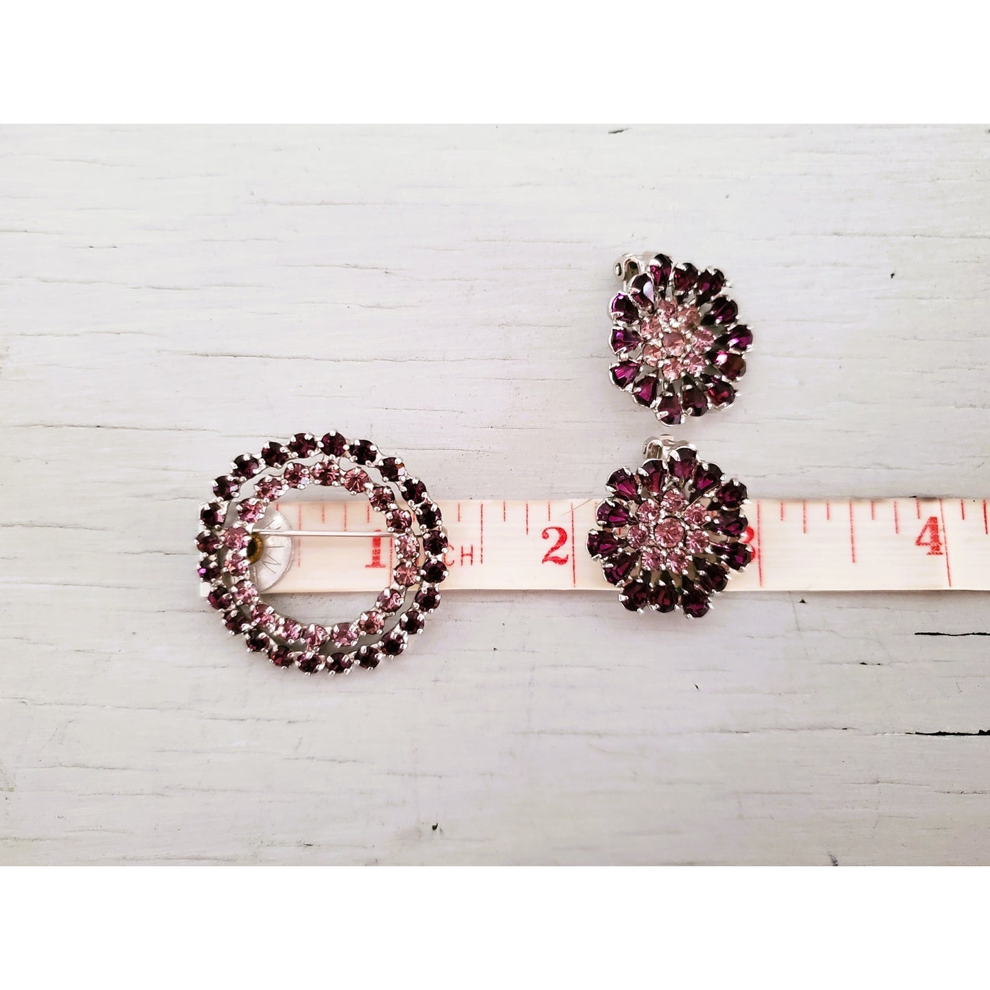Vintage Lavender and Purple B David Earrings and Brooch Jewelry Set