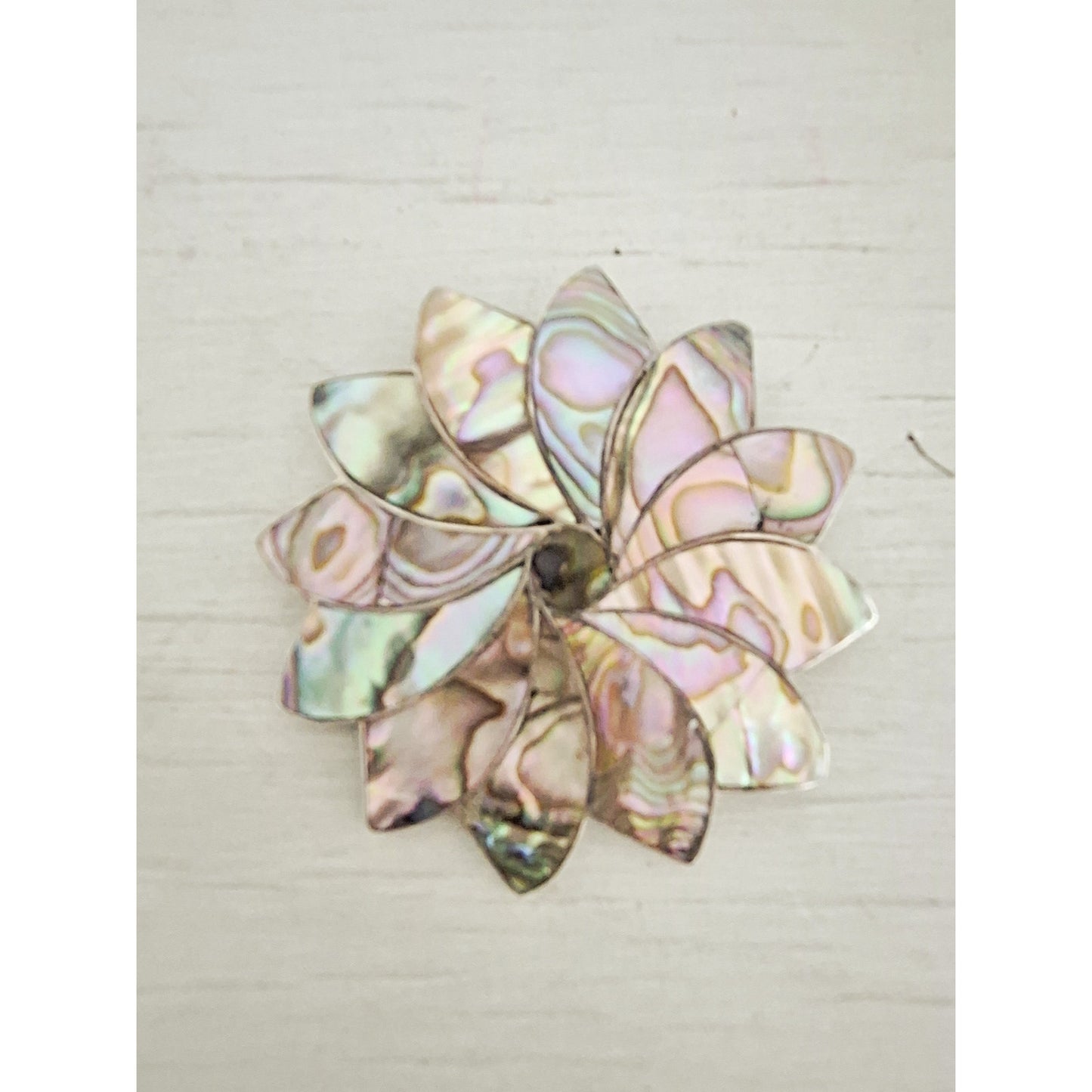Vintage Sterling Silver Taxco Abalone Shell Mexican Flower Brooch