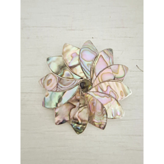 Vintage Sterling Silver Taxco Abalone Shell Mexican Flower Brooch