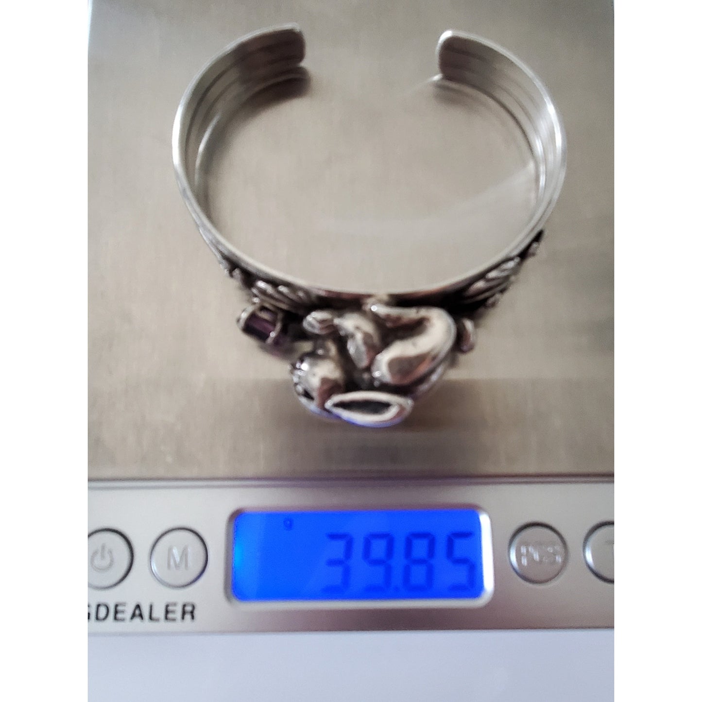 Vintage Sterling Silver Bunny Rabbit Amethyst Cuff Bracelet