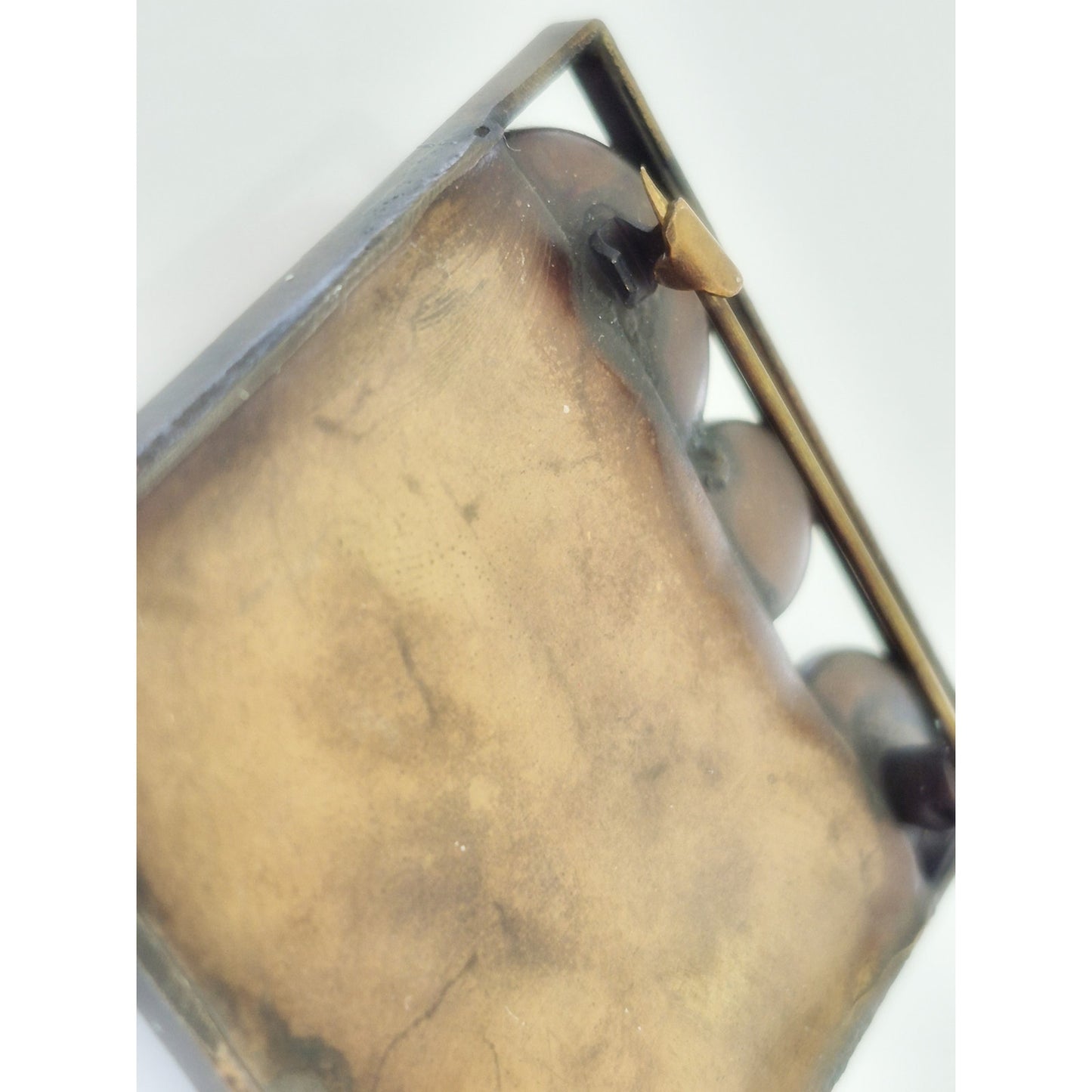 Vintage Yellow Carbochans Floral Copper Artisan Brooch