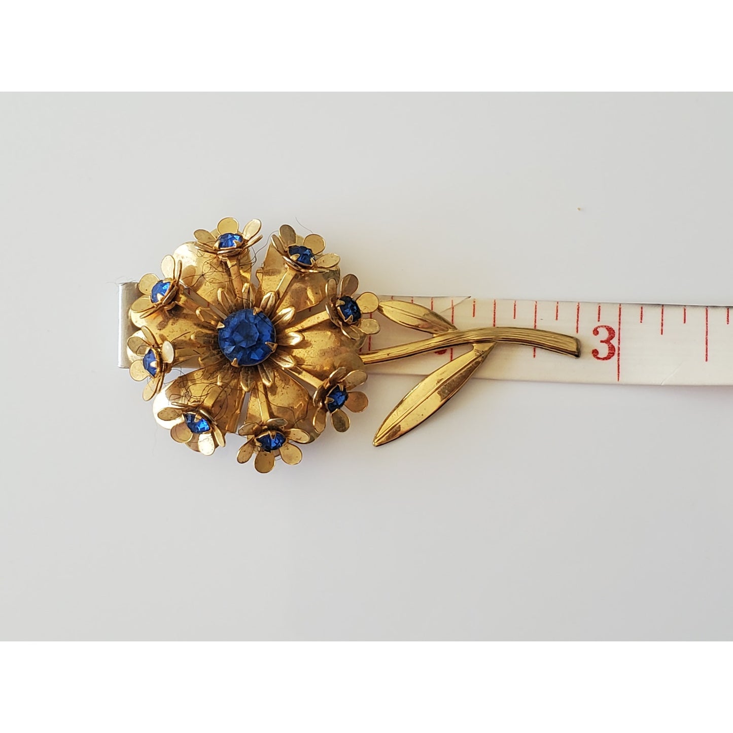 Vintage Gold-tone Blue Rhinestone Brooch