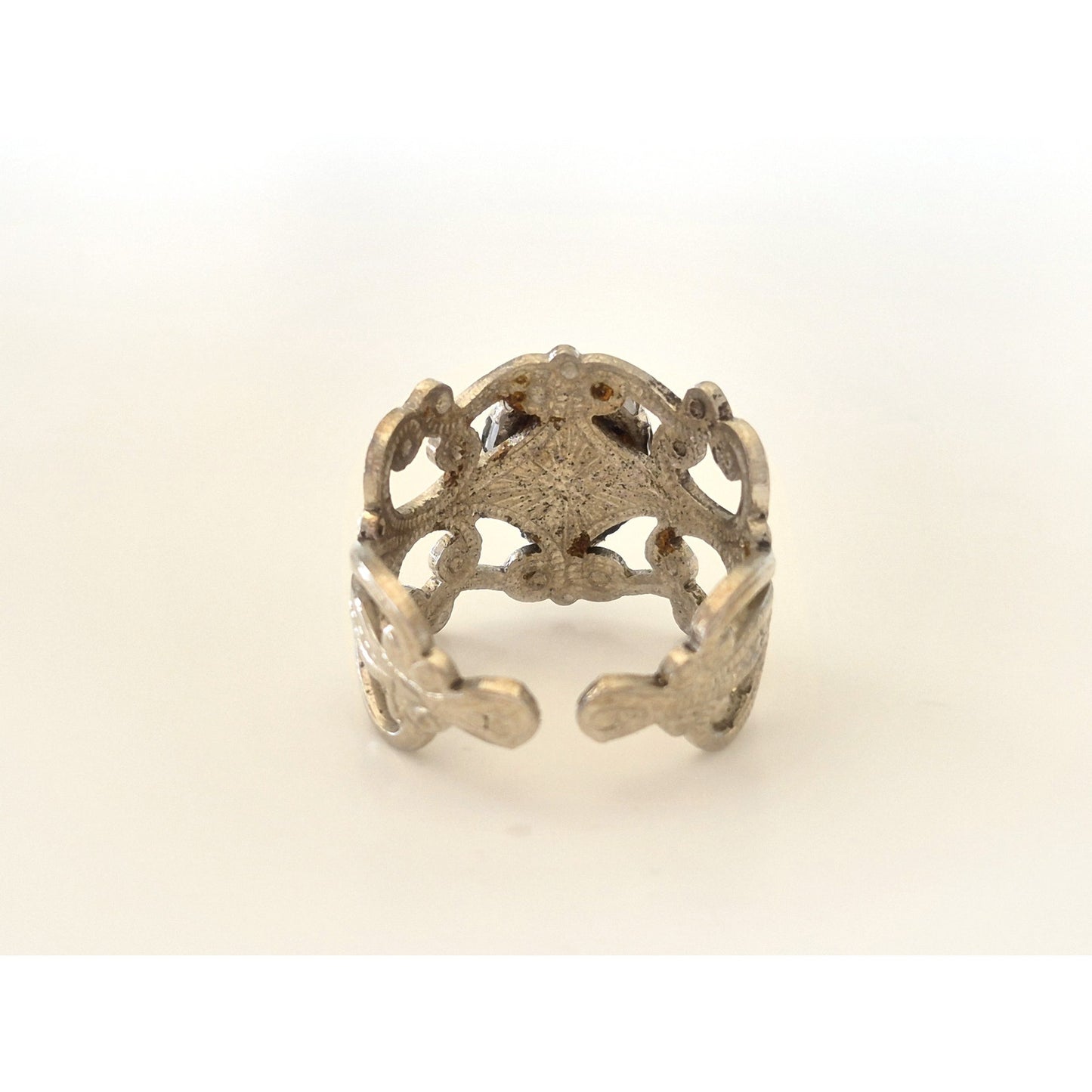 Vintage Blue Lace Agate Silver tone Filigree Ring