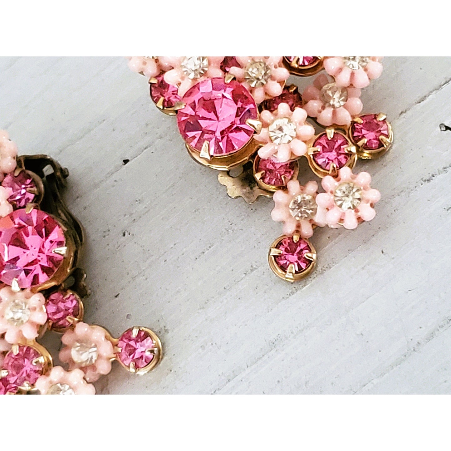 Vintage Leru Designer Pink and Cream Floral Earrings