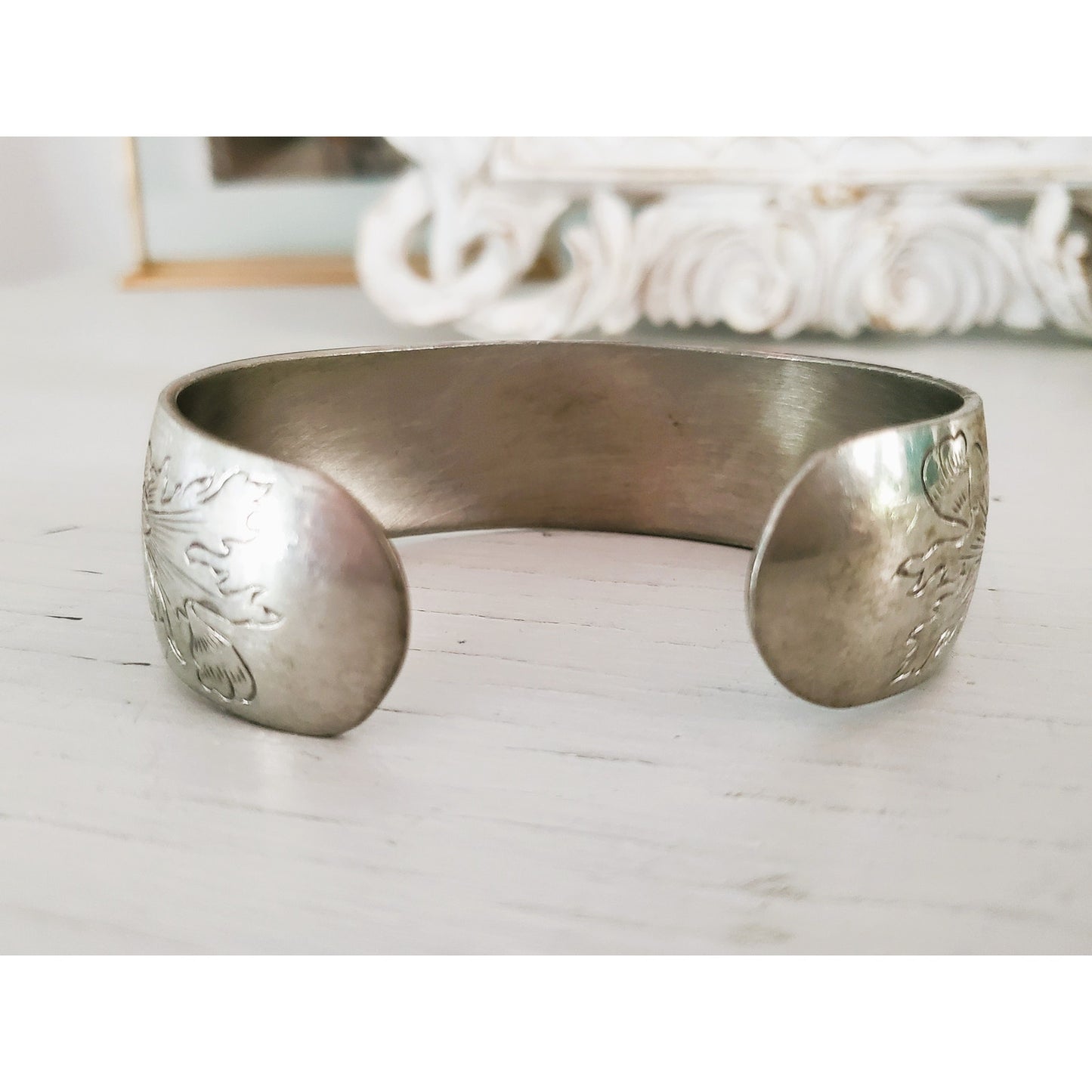 Vintage Kirk Pewter Daisy Silver Cuff Bracelet