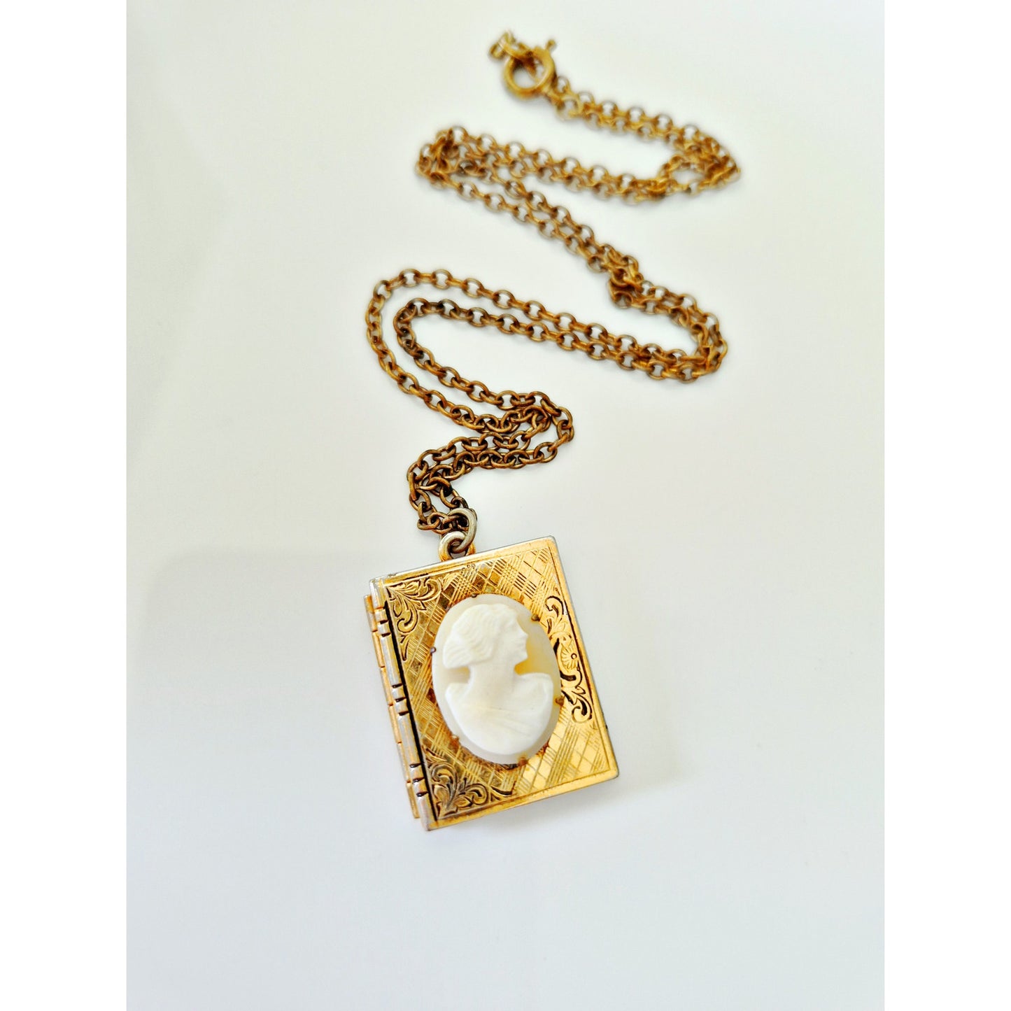Vintage Cameo Victorian Book Locket Necklace