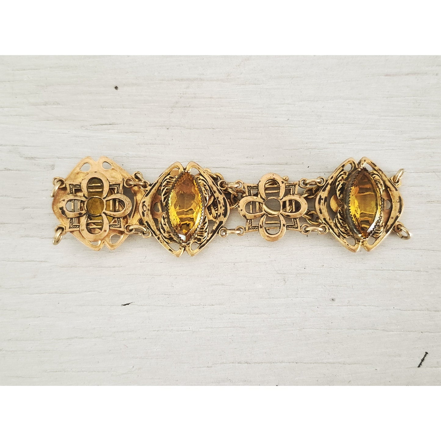 Vintage Citrine Filigree Gold-tone Bracelet