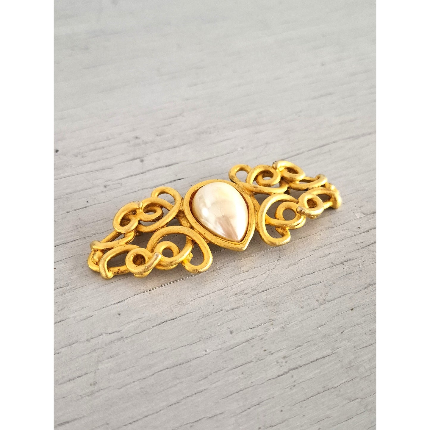 Vintage Les Bernard Etruscan Revival Faux Pearl  Brooch