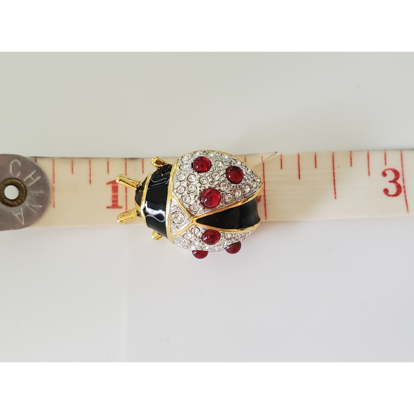 Vintage Joan Rivers Enamel Rhinestones Lady Bug Pin Brooch