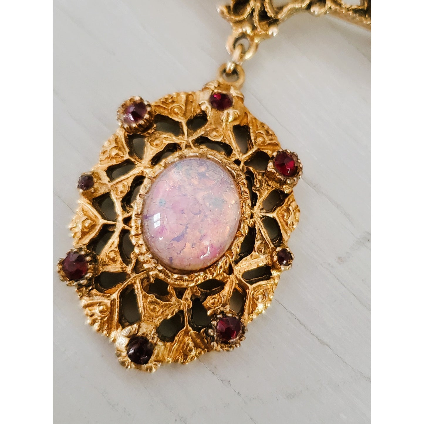 Vintage Faux Opal and Gold Tone Dangle Brooch