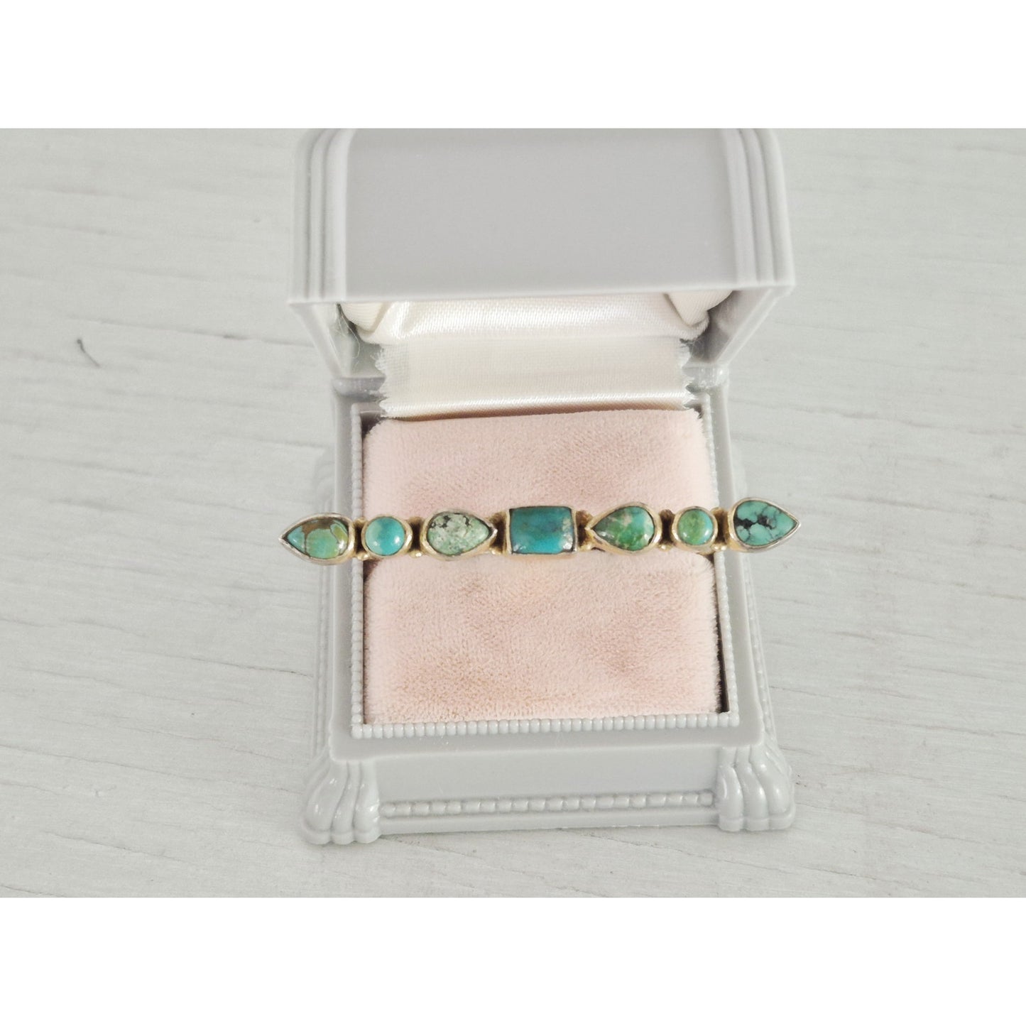 Vintage Southwestern Natural Turquoise Sterling Silver Vermeil Double Ring