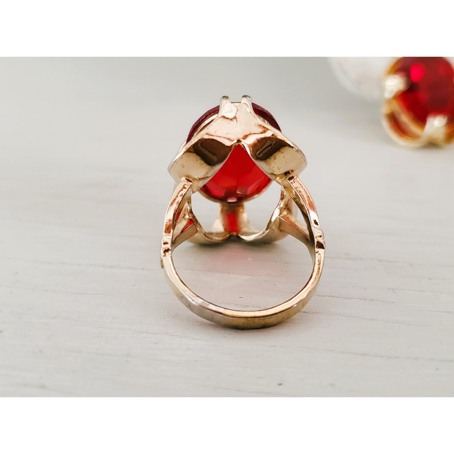 Vintage Gold Plated Red Stone Pendant and Ring Set