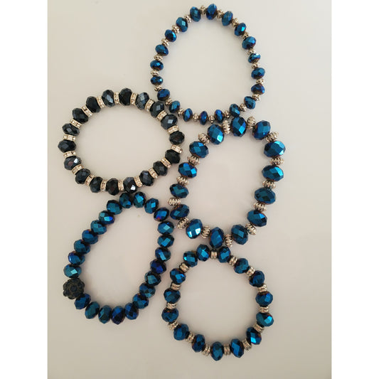 Vintage Lot of 5 Blue and Black Metallic Bracelets