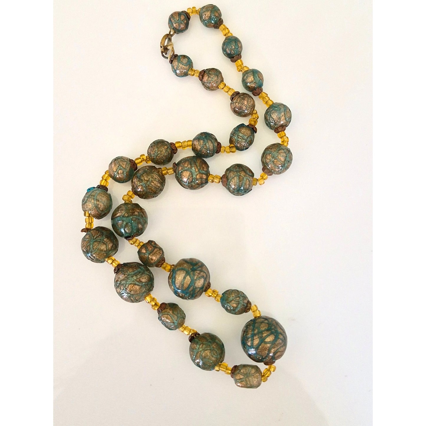 Vintage Murano Silver Blue Glass Bead Necklace