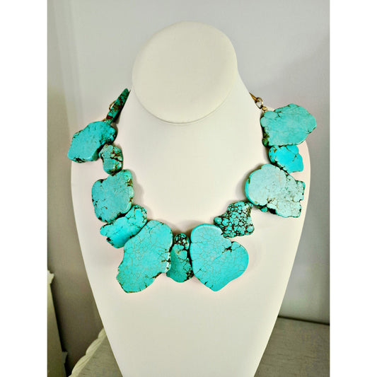 Vintage Wild Mineral Jewelry Designer Faux Turquoise Chunky Statement Necklace