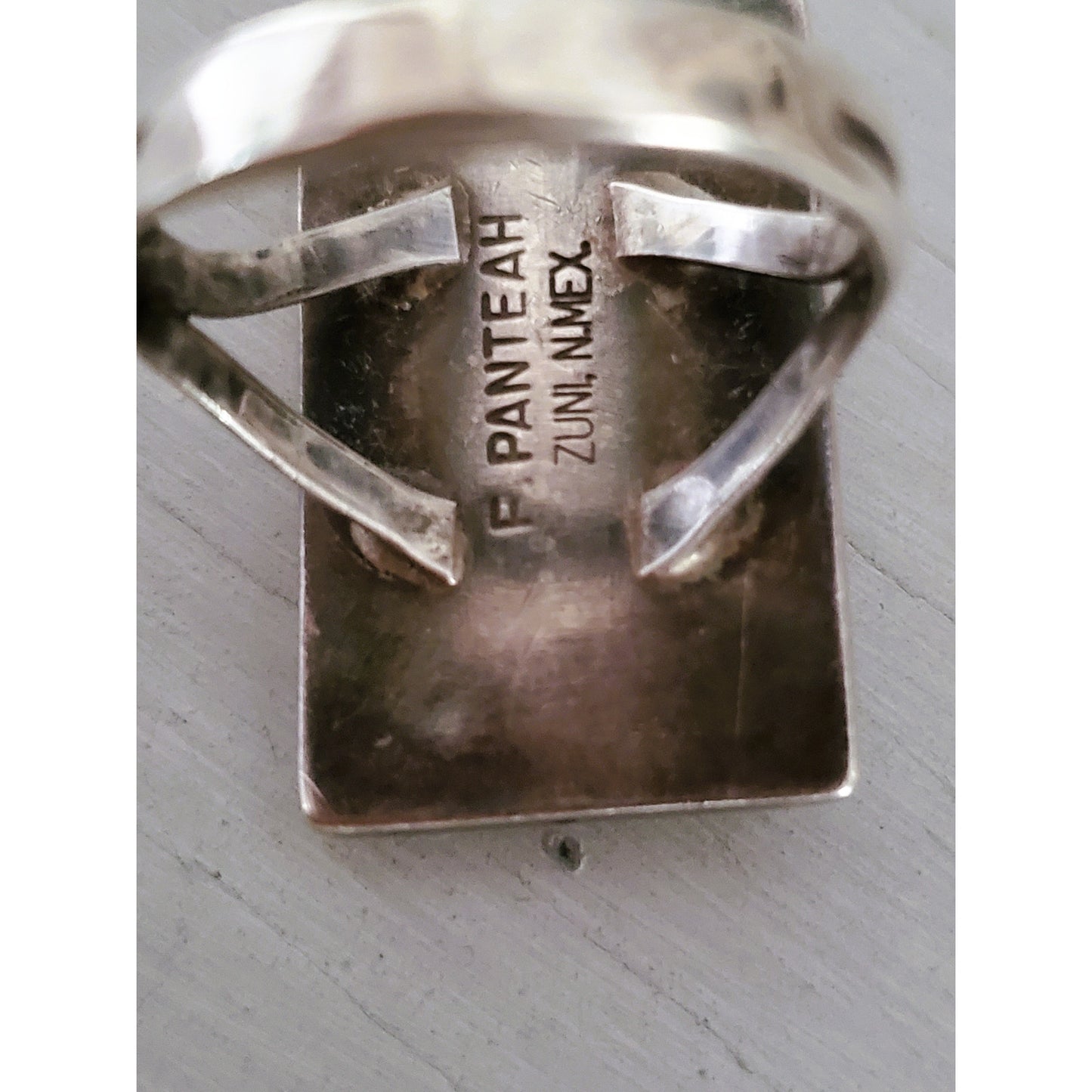 Vintage F. Panteah Zuni Sterling Silver Turquoise and Mother of Pearl Ring