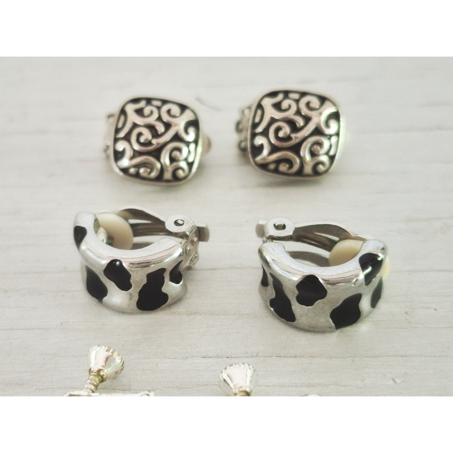 Vintage Black and Silver Earrings Lot of 3
