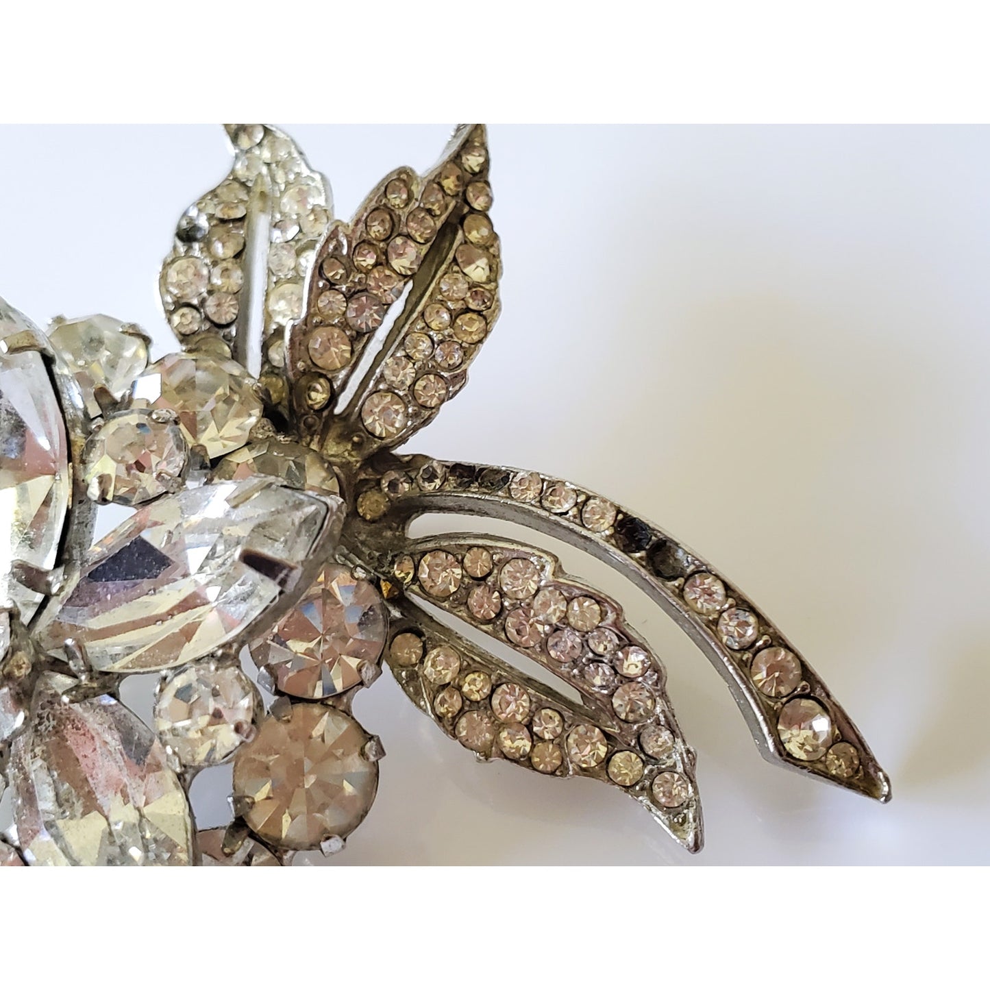 Vintage Clear Rhinestone Floral Brooch
