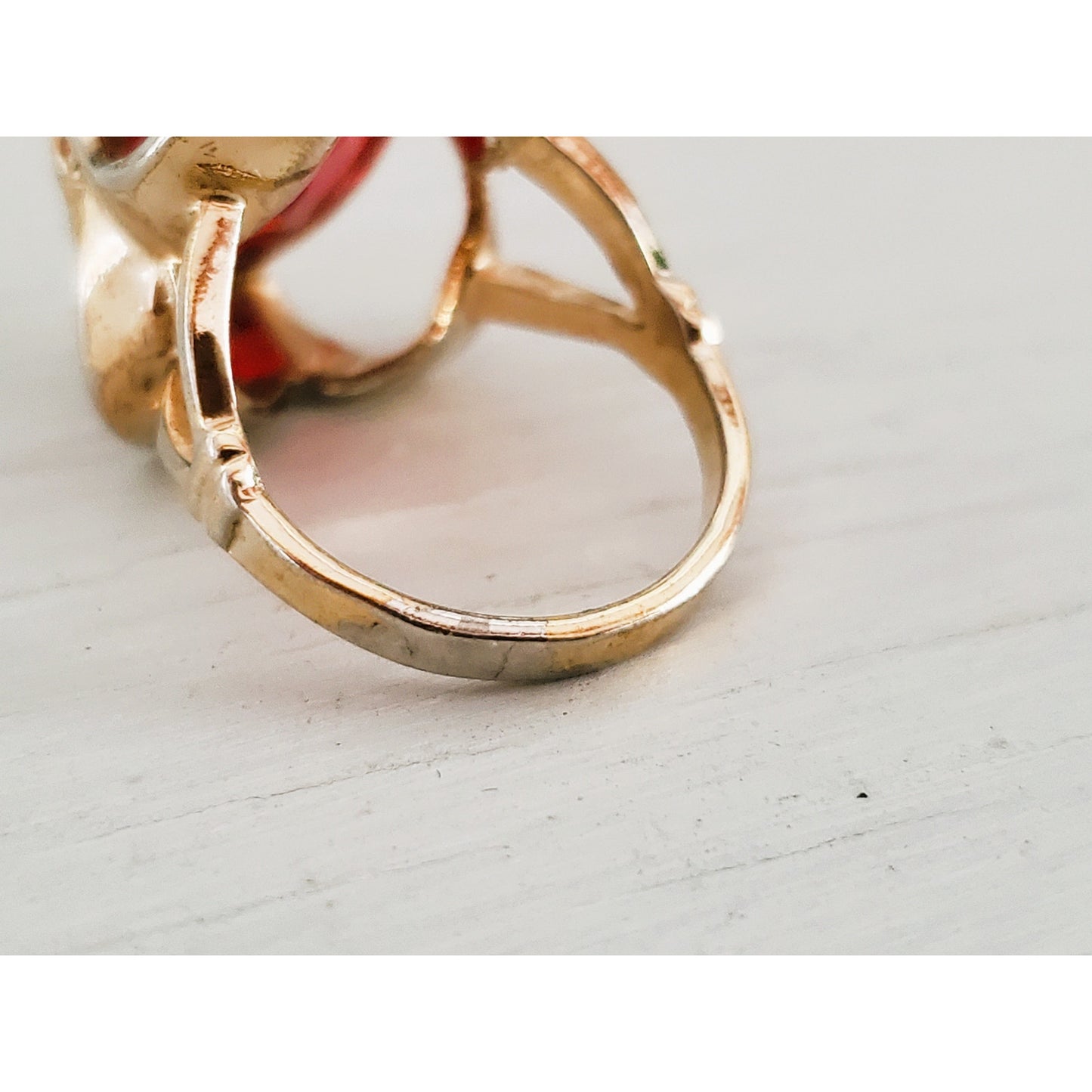 Vintage Gold Plated Red Stone Pendant and Ring Set