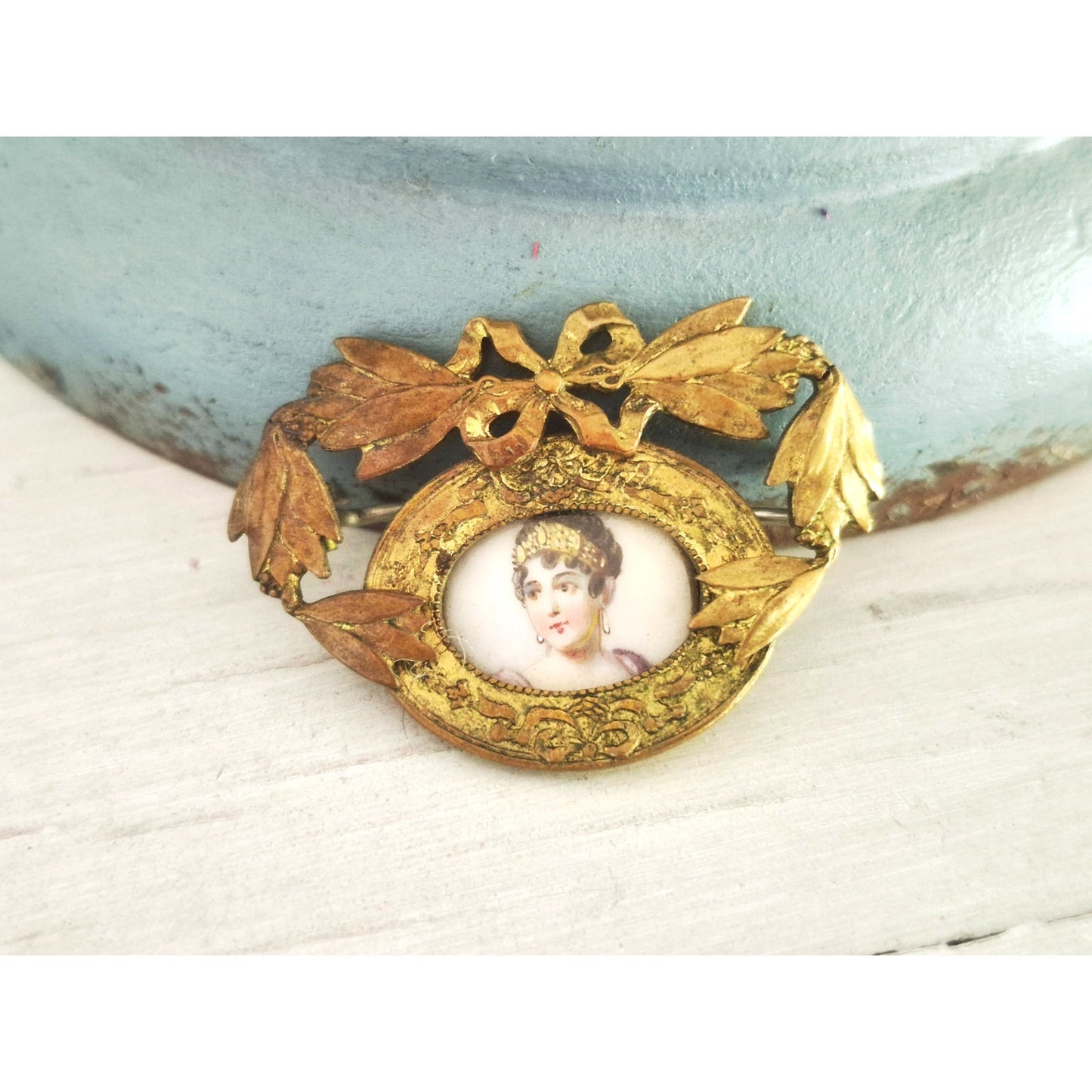 Antique C-Clasp Victorian Lady Brass Pin Brooch