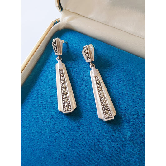 Vintage Sterling Silver Long Drop Earrings