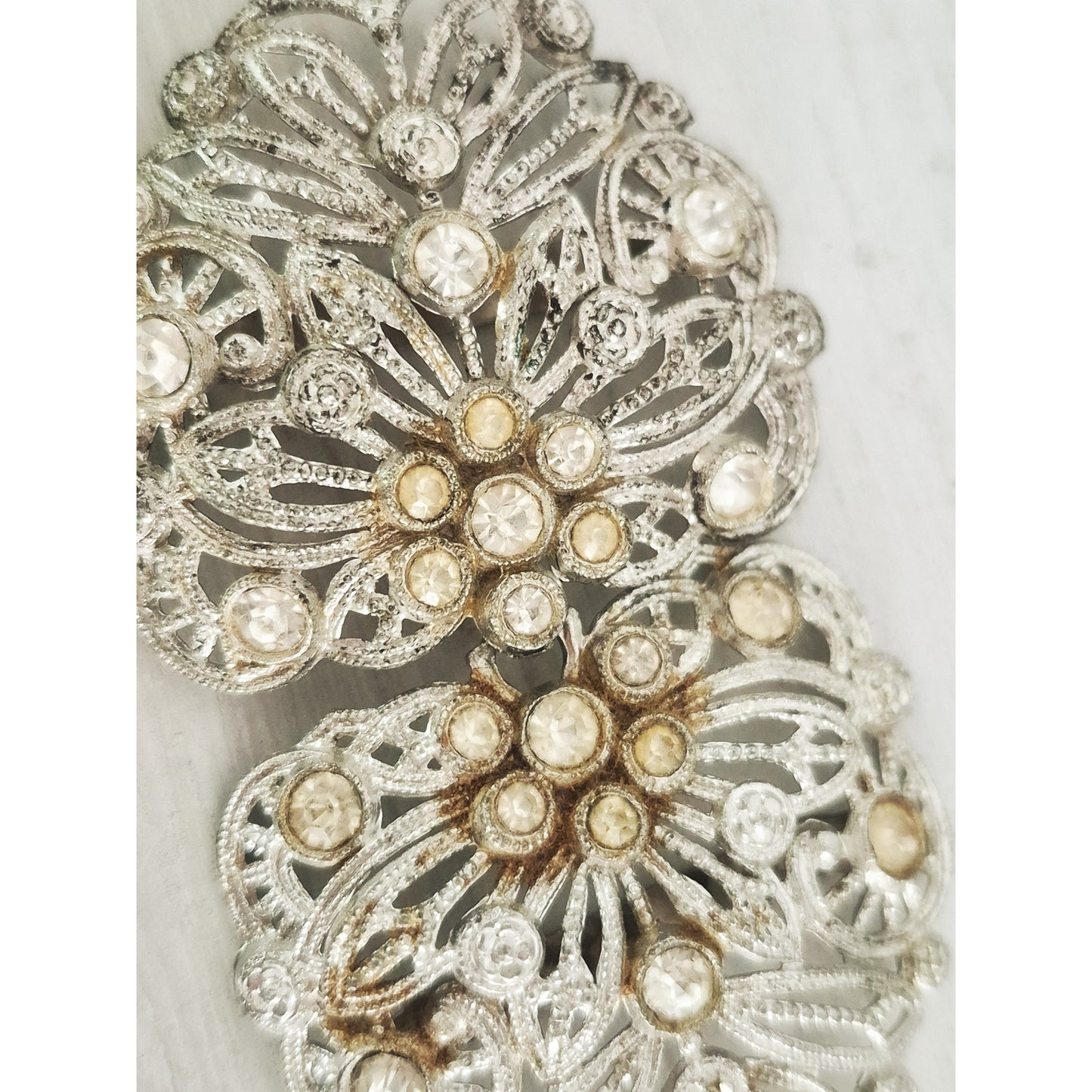 Vintage Silver-tone Rhinestone Sash Belt Buckle