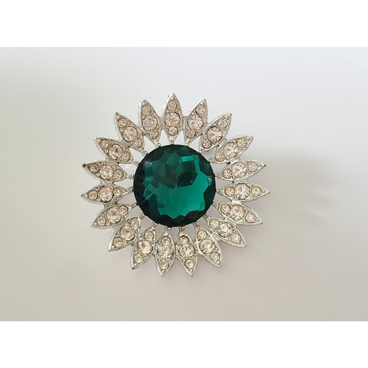 Vintage Sarah Coventry Green Emerald and Clear Sunflower Starburst Brooch