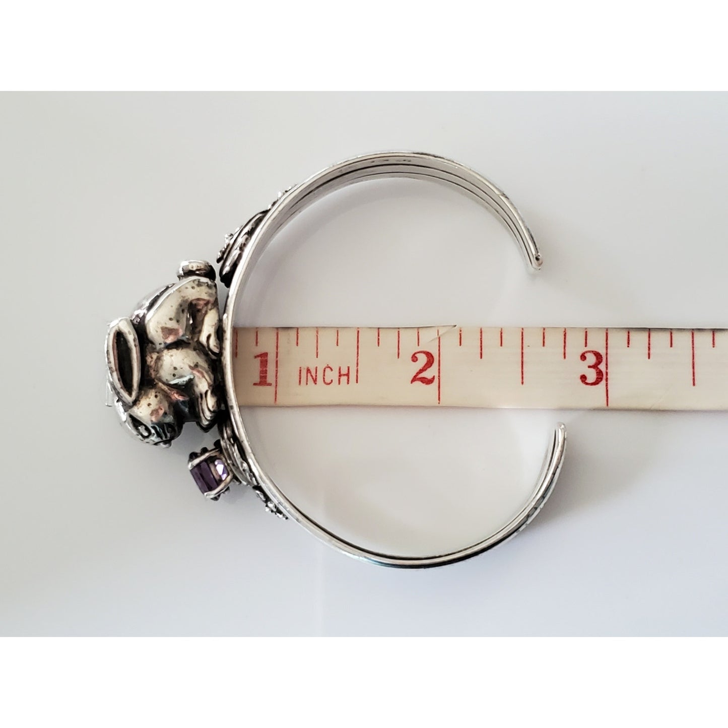 Vintage Sterling Silver Bunny Rabbit Amethyst Cuff Bracelet