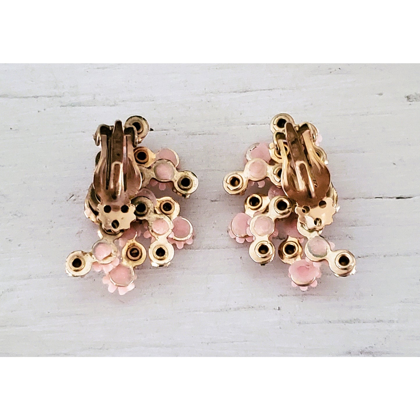 Vintage Leru Designer Pink and Cream Floral Earrings