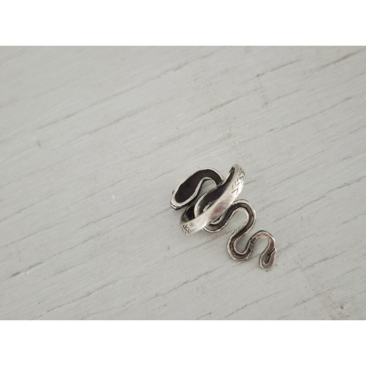 Vintage Sterling Silver Ruby Navette Snake Cobra Ring