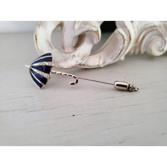 CZ and Enamel Plated Sterling Silver Umbrella Hat Pin