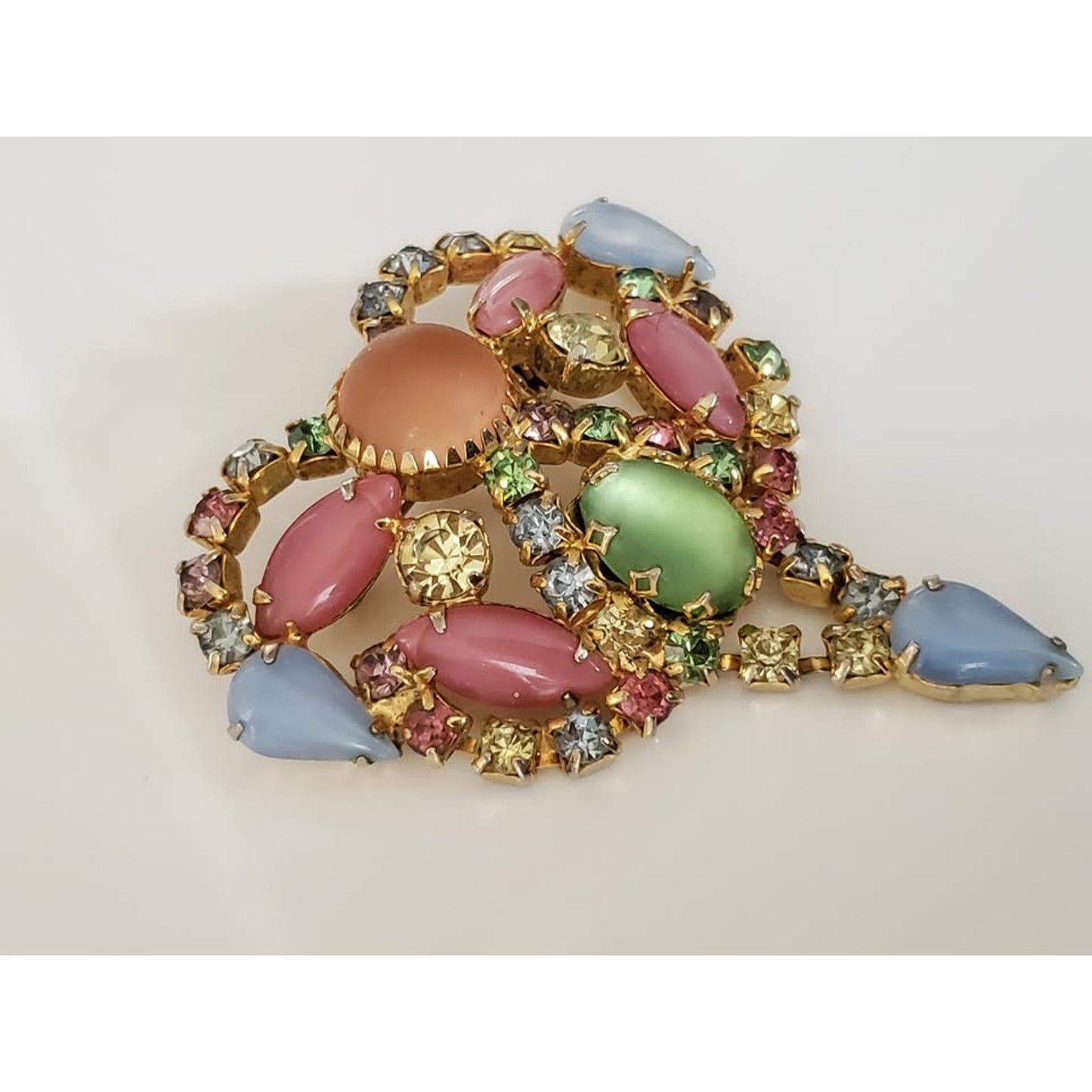 Vintage Pastel Rhinestone Dangle Brooch