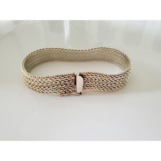 Vintage Wide Woven Sterling Silver Bracelet