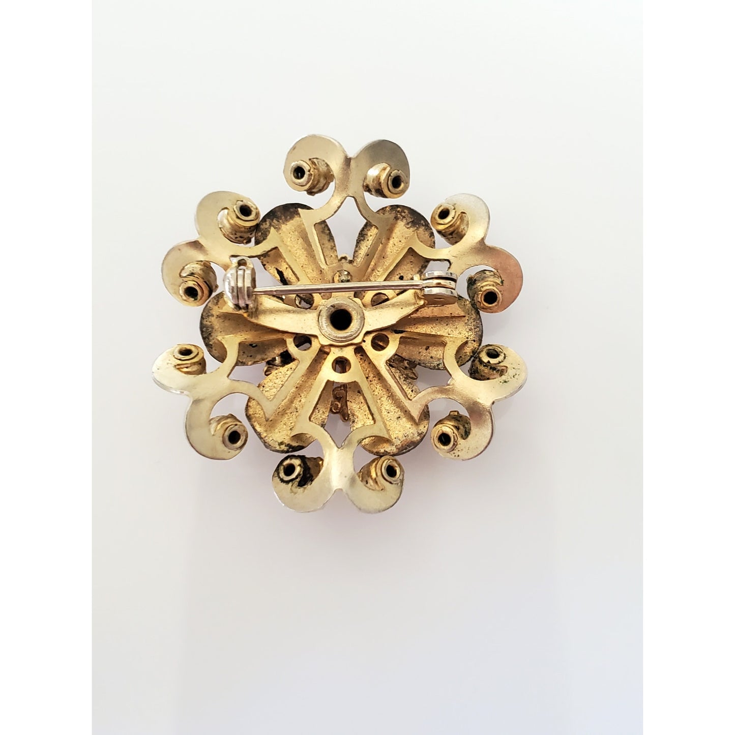 Vintage Mid-Century Pink Floral Rhinestone Brooch