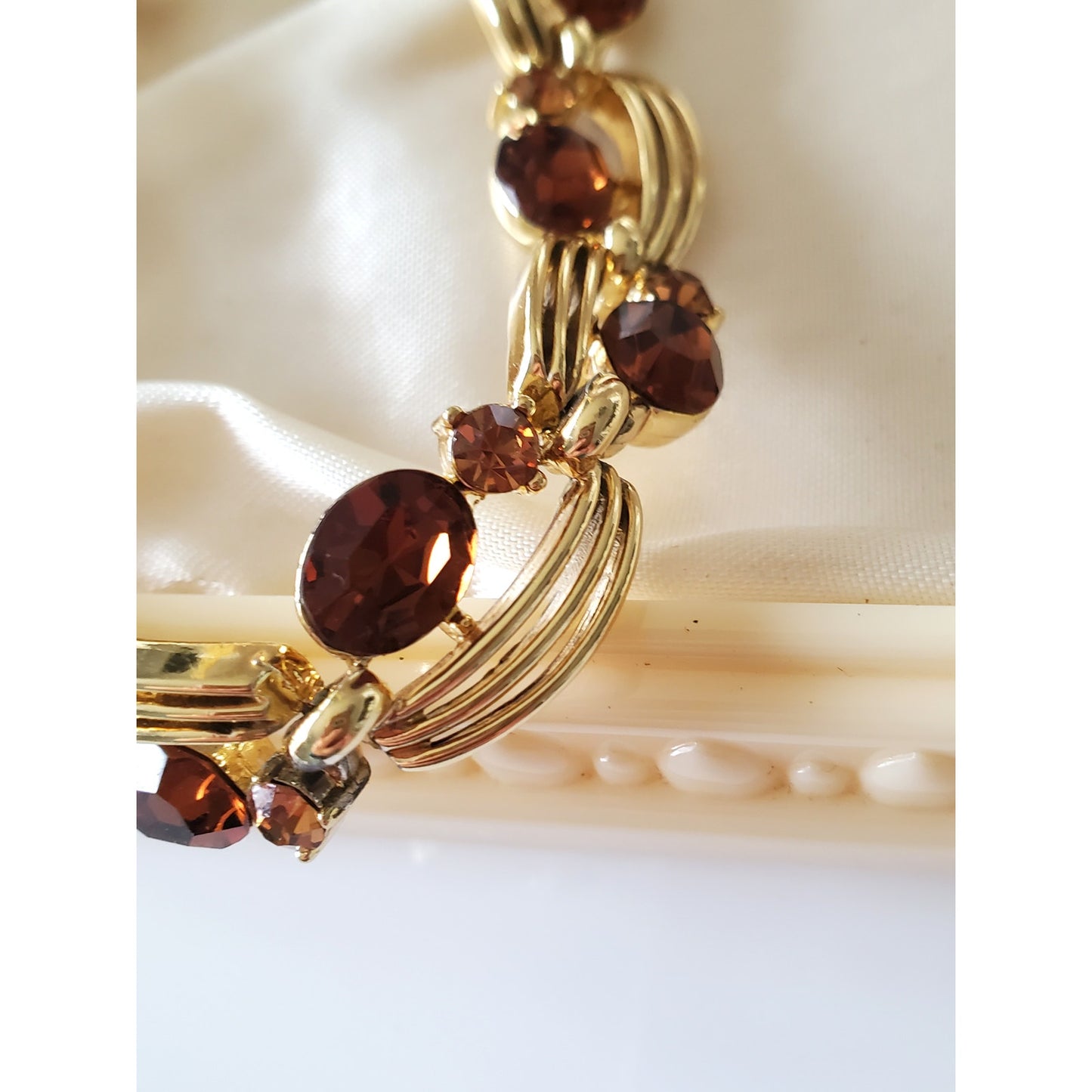 Vintage Amber Brown Rhinestone Choker Necklace by Lisner