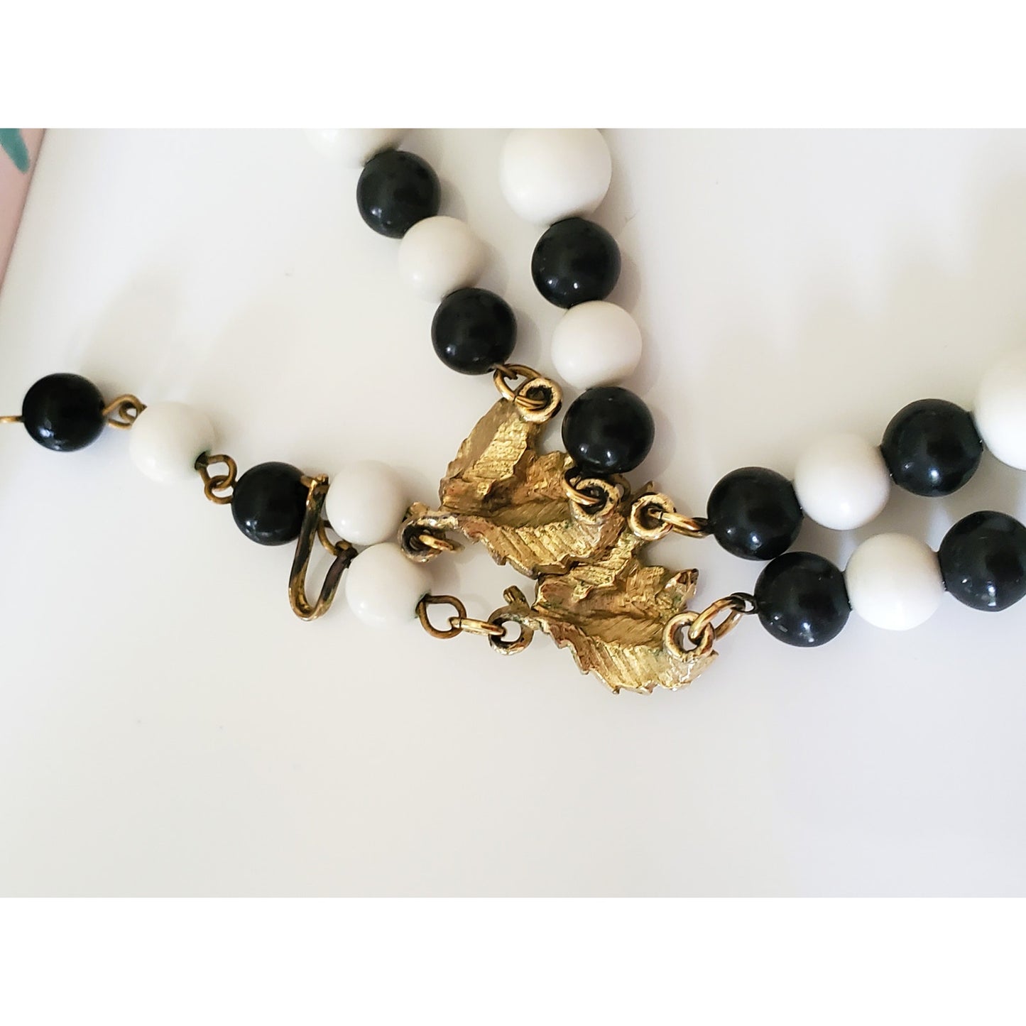 Vintage Black and White Beaded Double Strand Necklace