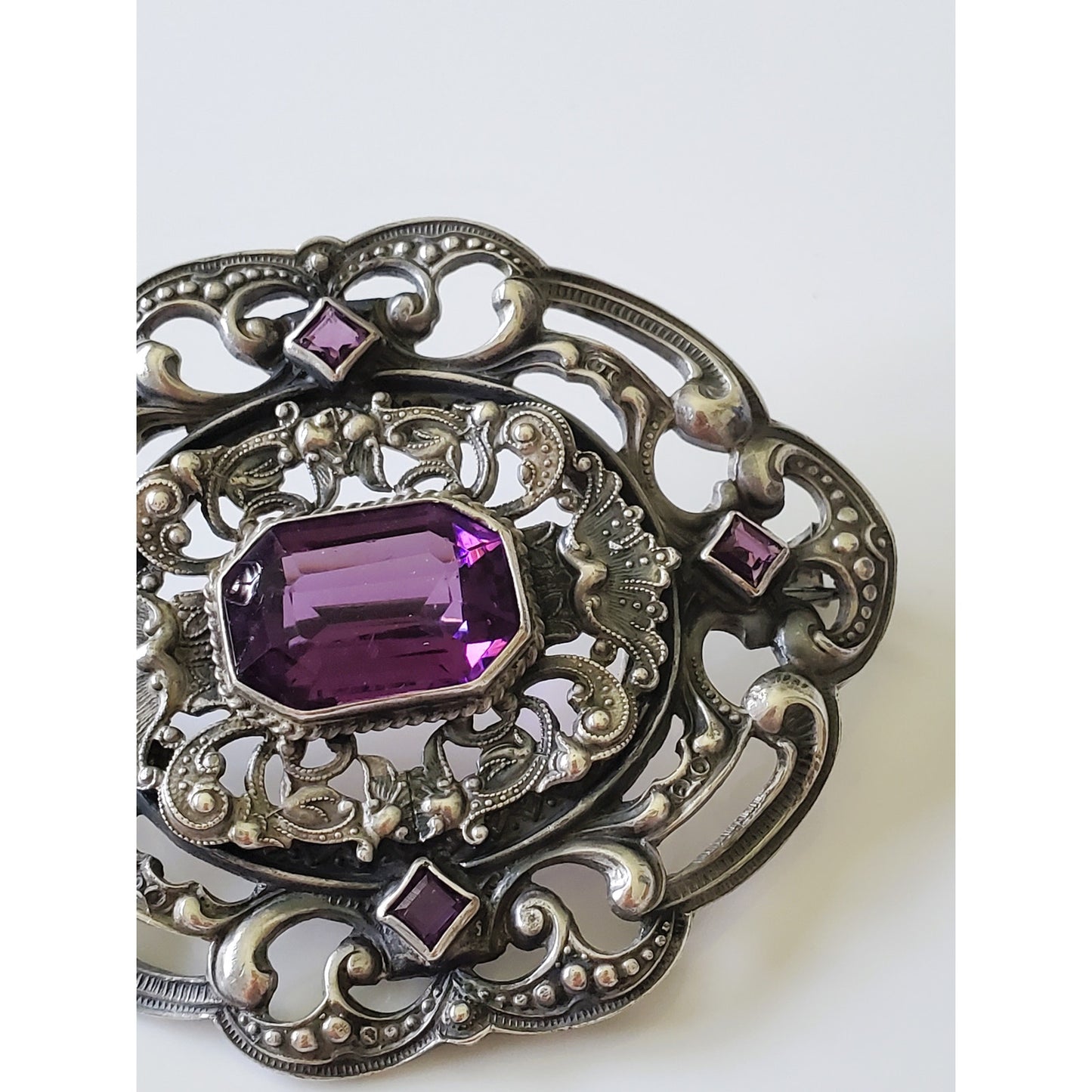 Antique Vintage Fishel & Nessler Victorian Purple Stone Brooch