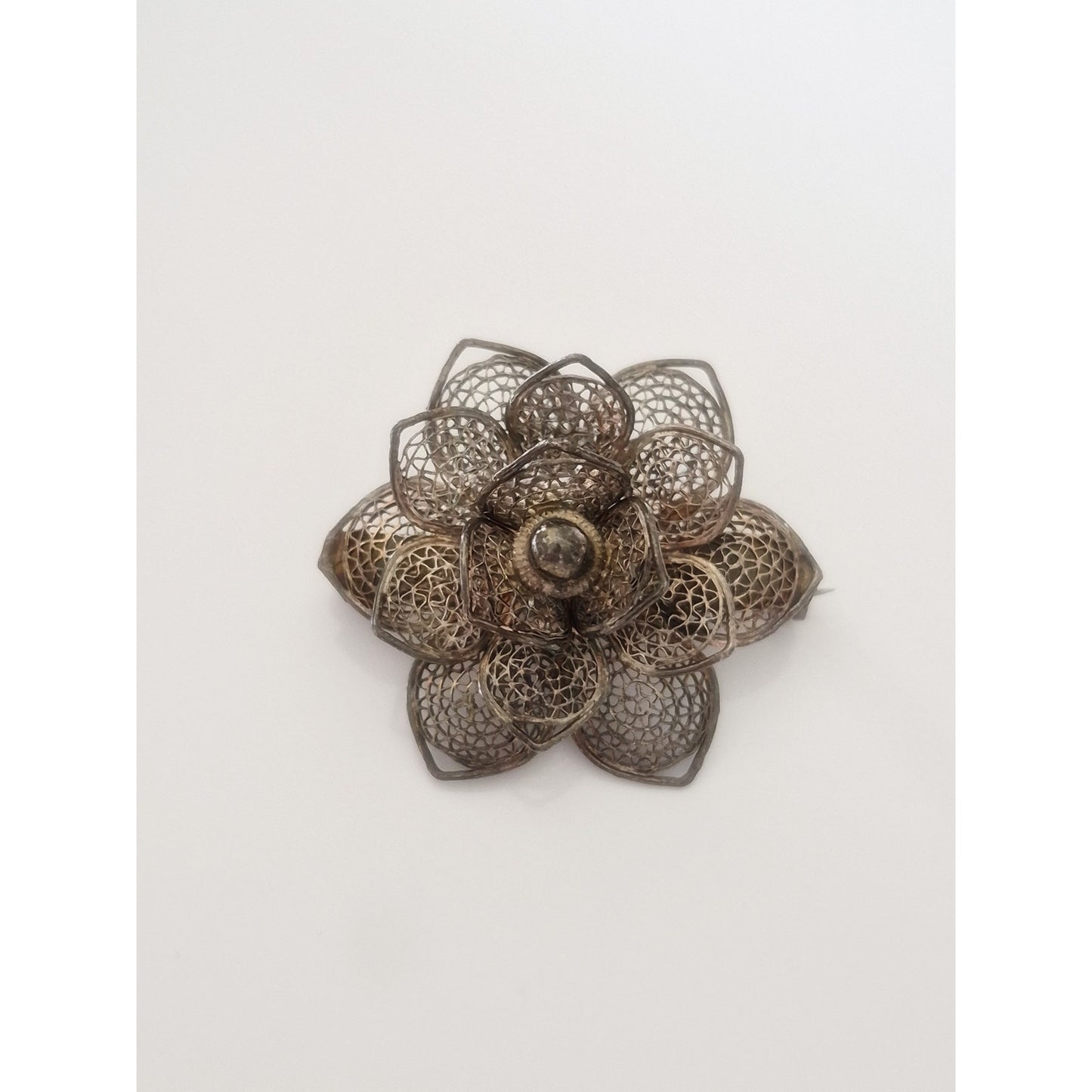 Vintage Filigree Silver-tone Flower Brooch