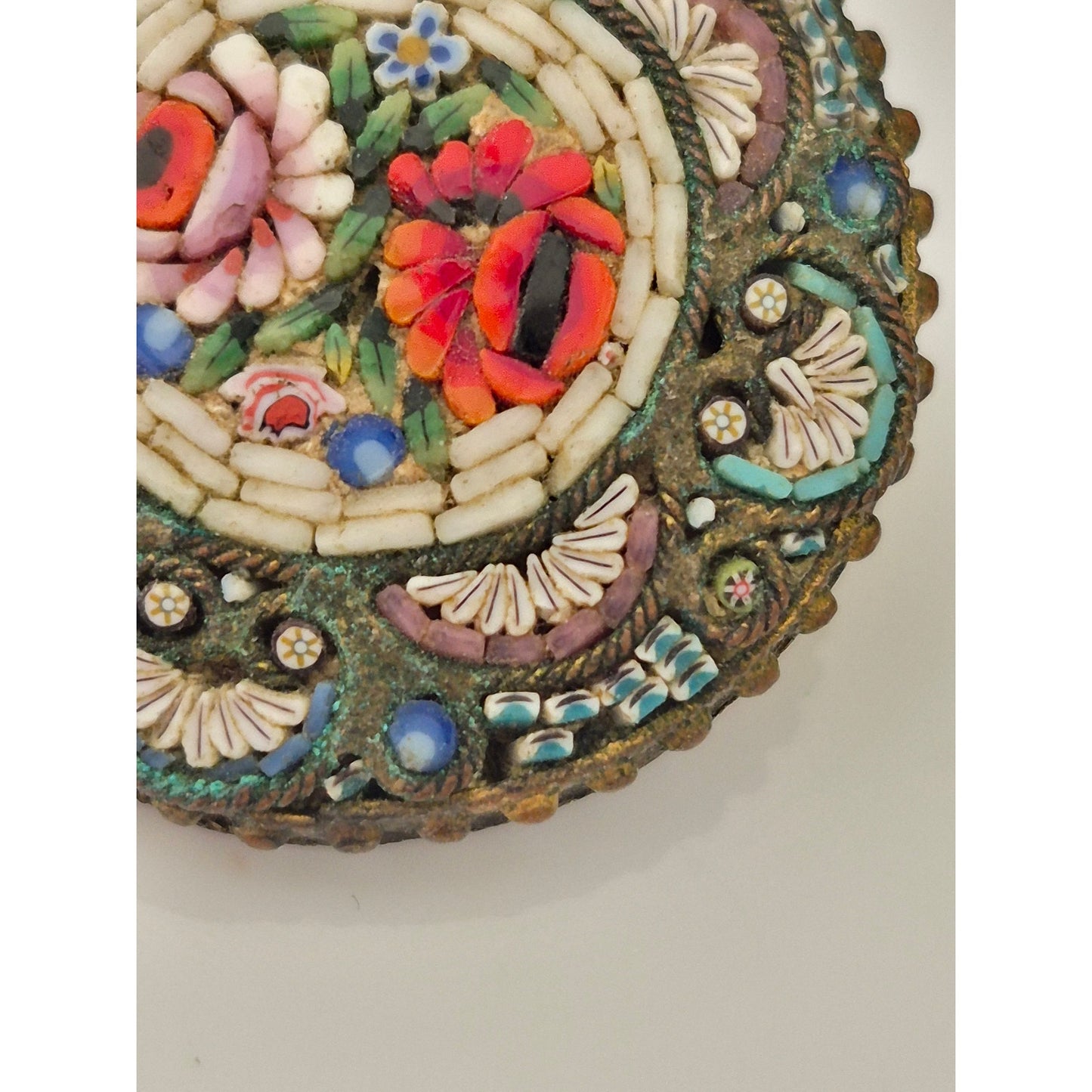 Vintage Italian Mosaic Round Tile Brooch