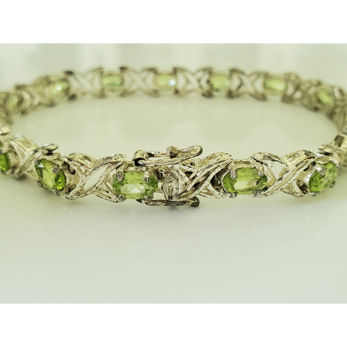 Vintage Sterling Silver Green Peridot Tennis Bracelet