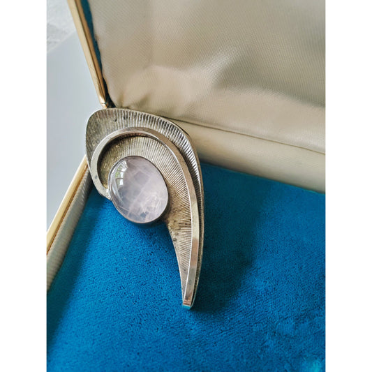 Vintage Sterling Silver Rose Quartz Brooch