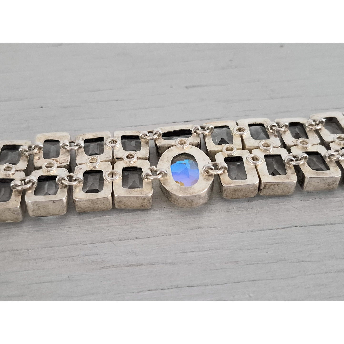 Vintage Chunky Heavy Silver-plated Crystal and AB Bracelet