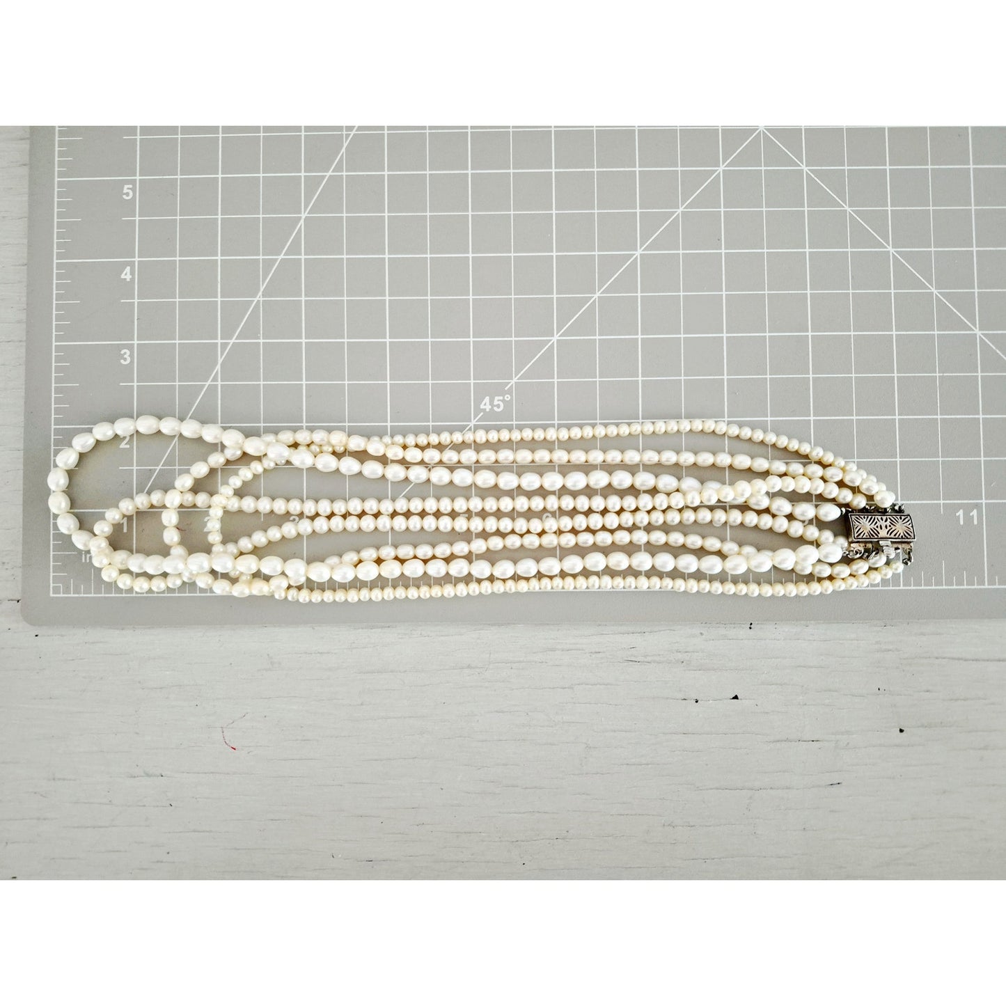 Vintage Sterling Silver 4 Strand Cultured Pearl Choker Necklace with Box Clasp
