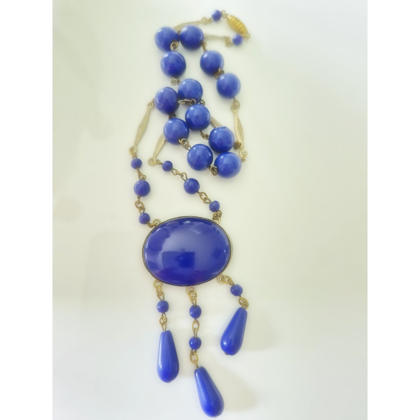 Vintage Blue Glass Bead Lariat Necklace