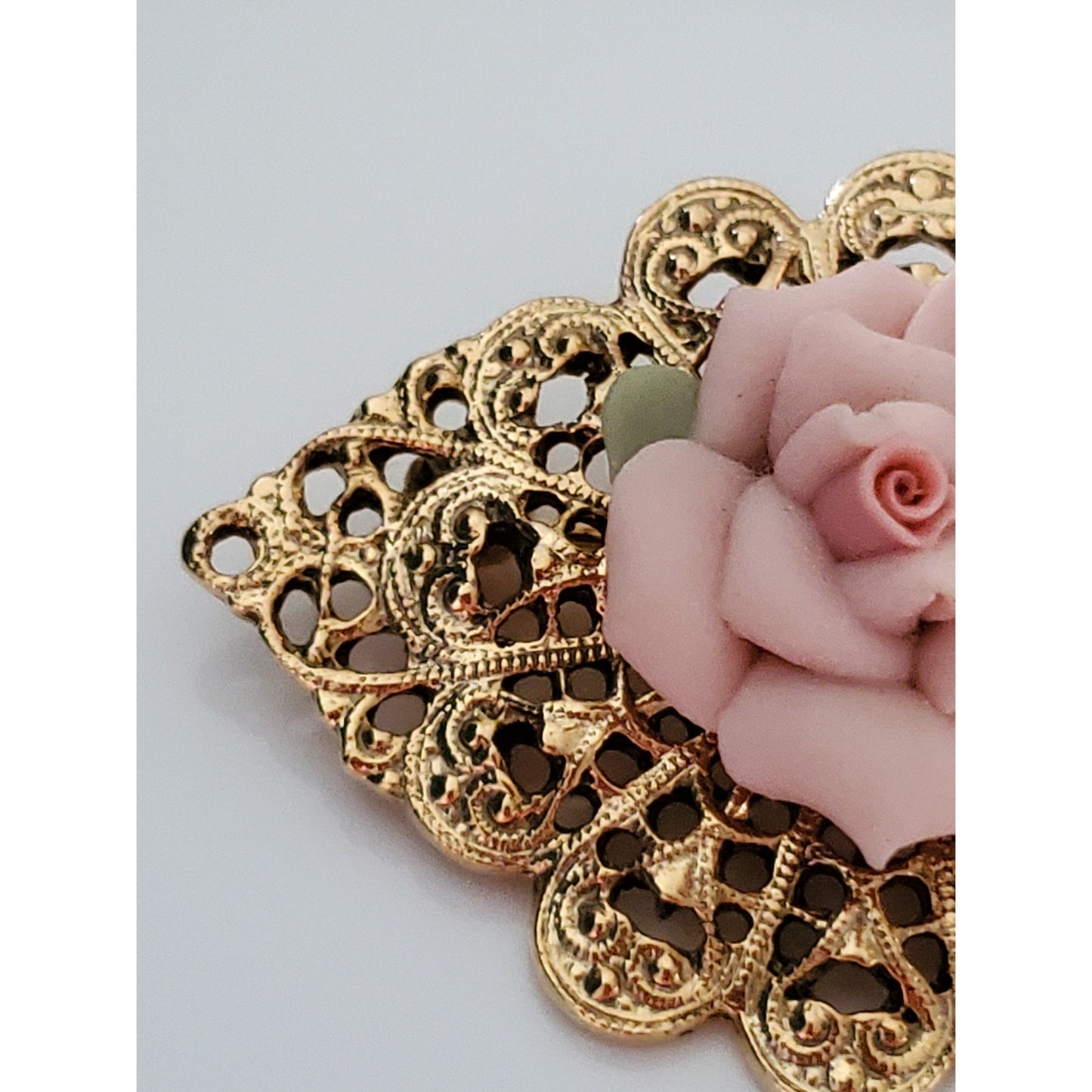 Vintage Porcelain Rose Gold Tone Brooch