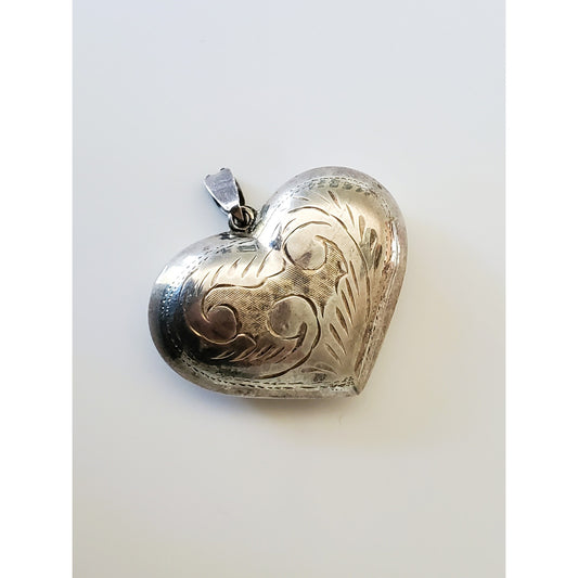 Vintage Puffy Sterling Silver Heart Pendant